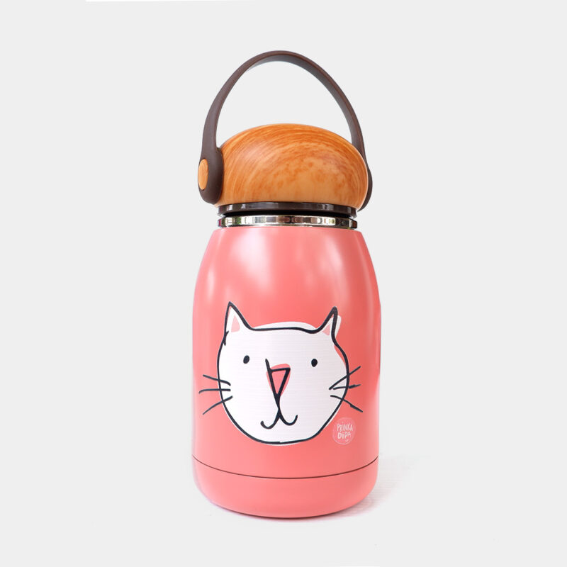 Wood-Lid Mini Tumbler - Kucing - Pink